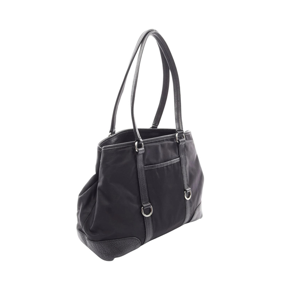 Prada Tote Leather Black Bag Enameled Triangle Logo Black